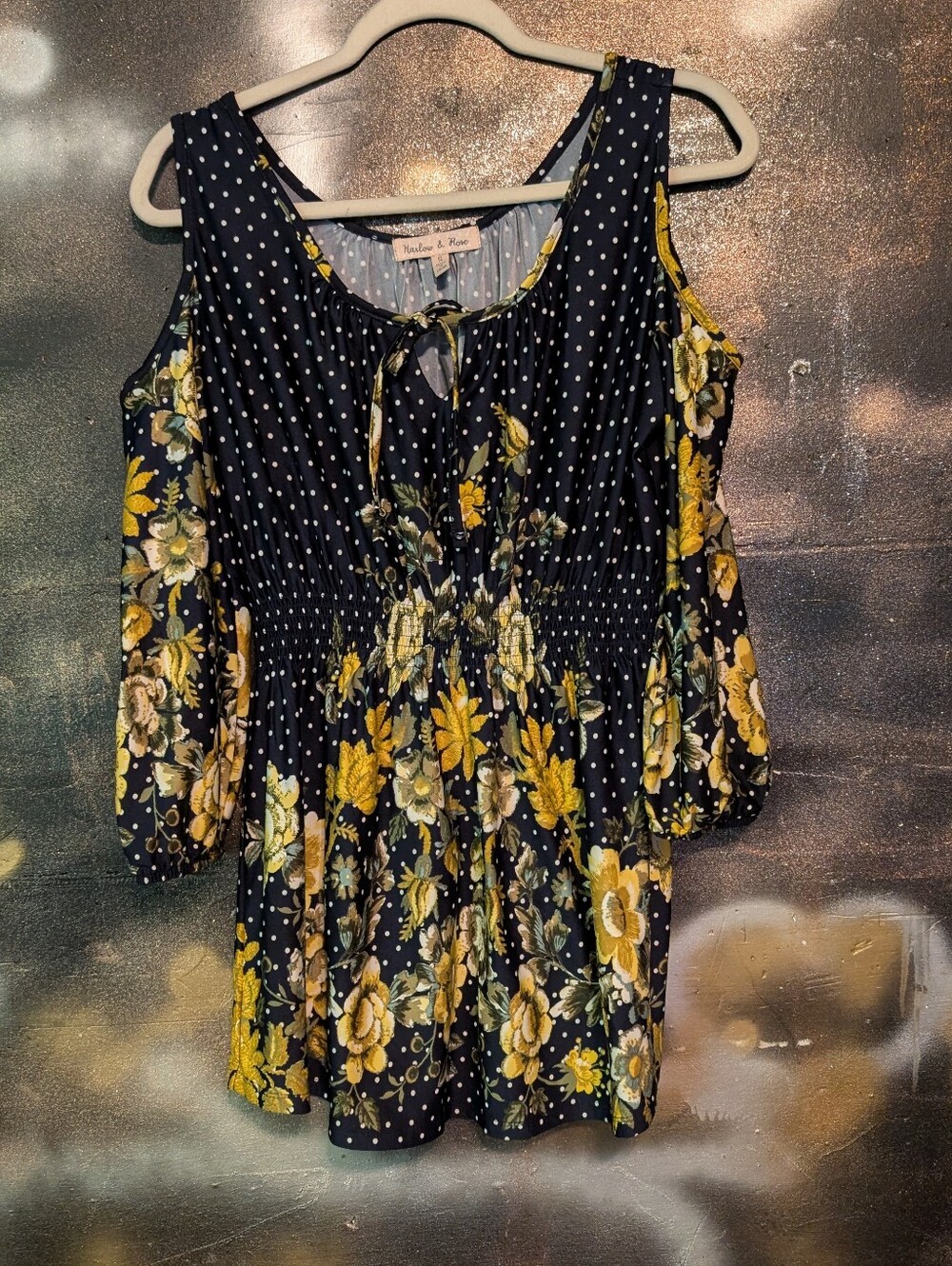 Yellow Floral Navy Cold-Shoulder Tunic by Florella & Rose